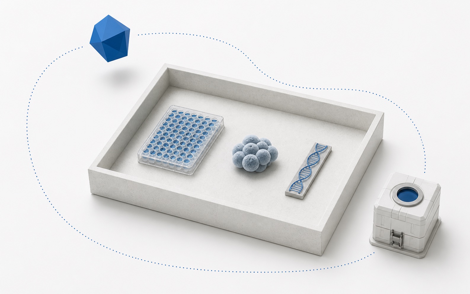 An abstract agent, scientific specimens, and a sealed oracle connected in an experimental loop